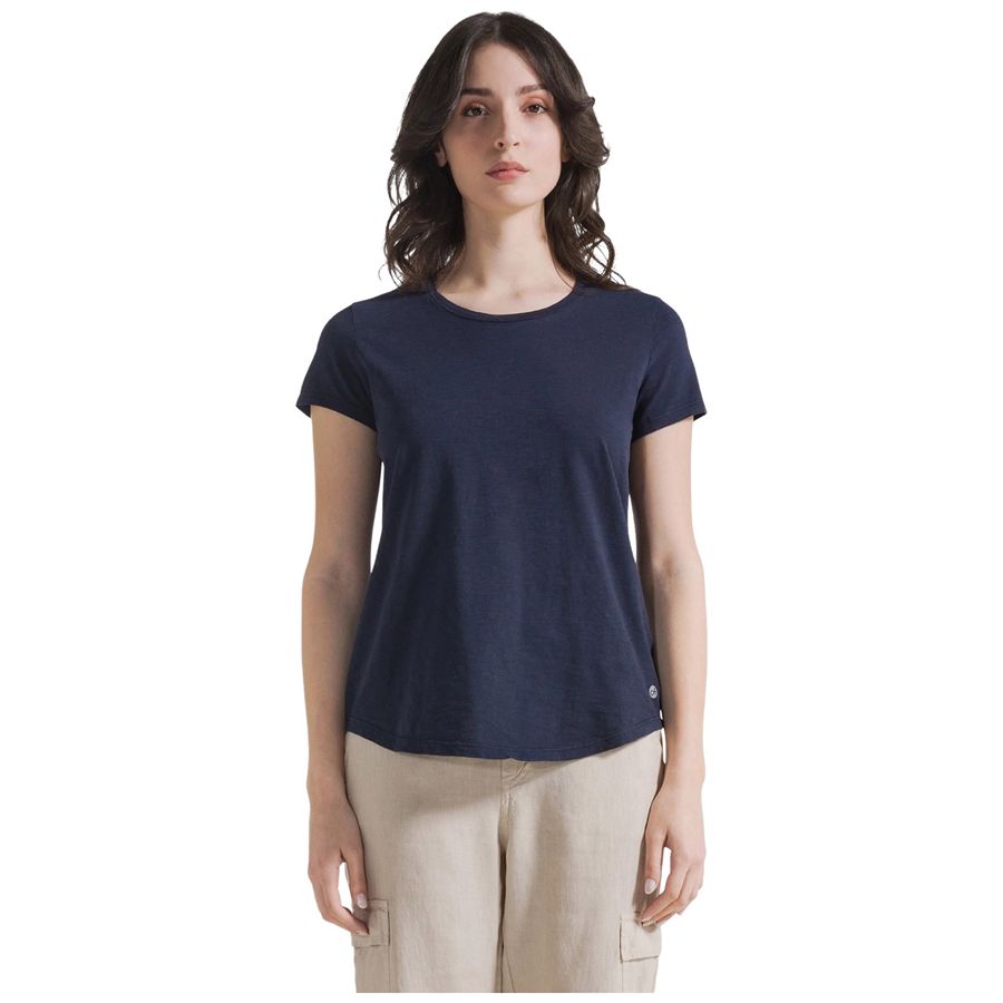 T-shirt a maniche corte in cotone flammè blu da donna Deha | D4251325515